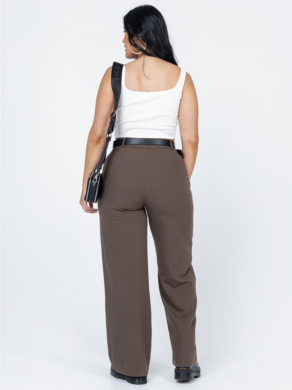 High-Waist Wide-Leg Brown Trousers - Picture 4 of 5